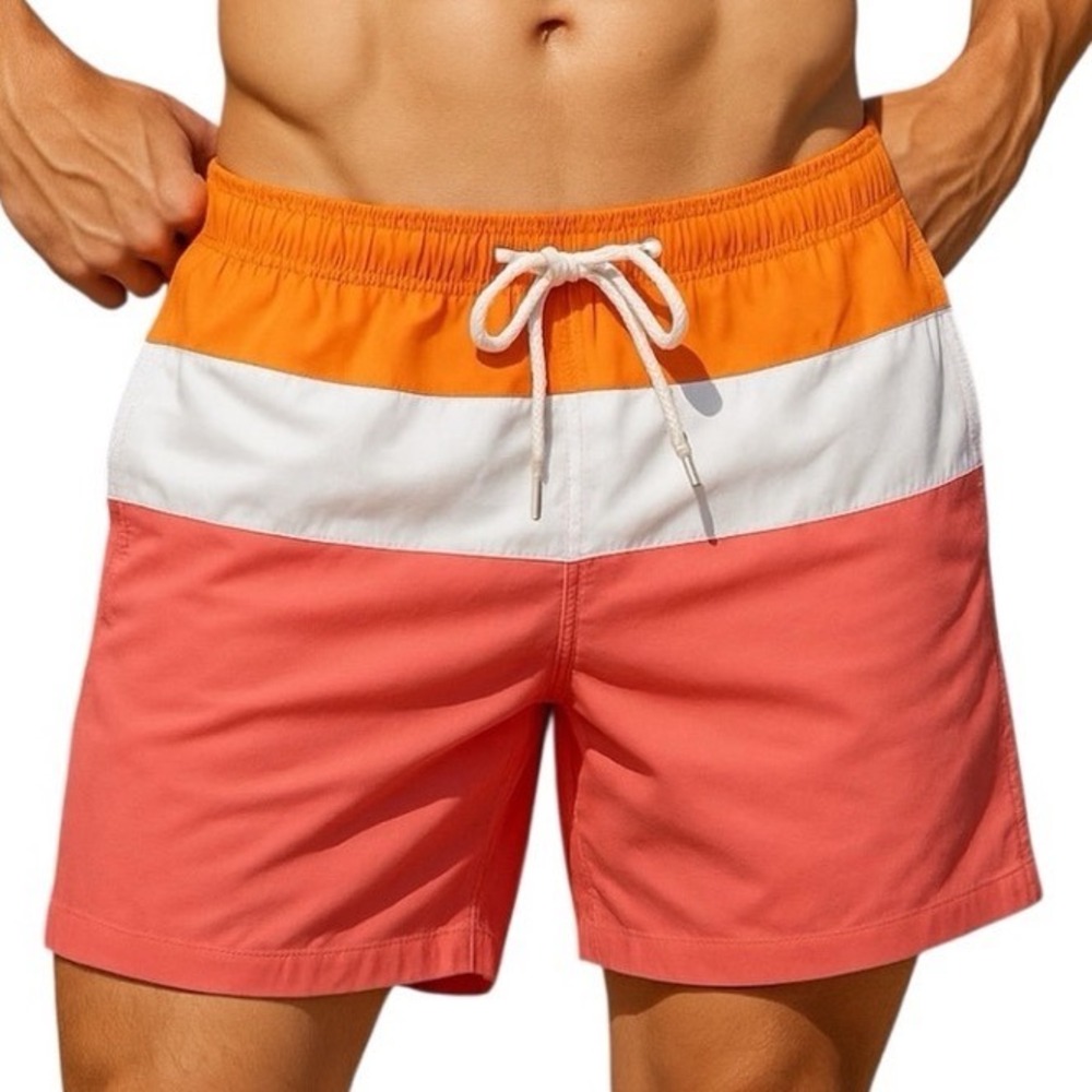Nautica Men's Swim Trunks - Orange, White, and Pink‎